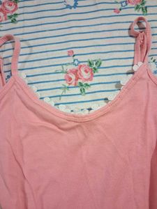 Soft Pink Cami Top with Lace Trim