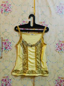🇳🇿💫🎀Y2K Yellow Lace Trim Corset Top