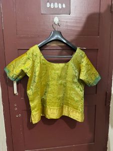 Yellow &amp; Teal Brocade Lehenga Choli Set