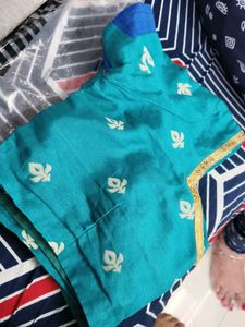 Beautiful Saree with Blue &amp; Green Stripes