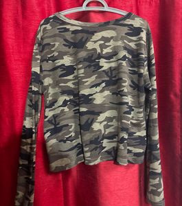 Camo V-Neck Crossover Long Sleeve Top