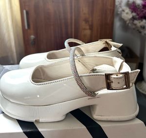White Platform Heels with Sparkle Straps