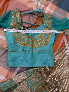 Teal &amp; Gold Lehenga Set