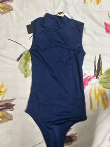 Sleek Navy Mock Neck Cutout Top