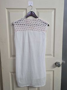 White long Top with Pink Cutout Neck