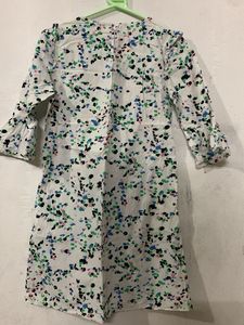 White Floral Print A-Line Dress