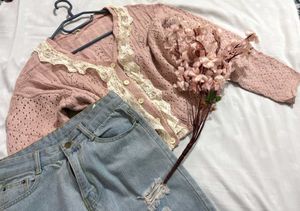 🎁Vintage Lace Trim Knit Cardigan S