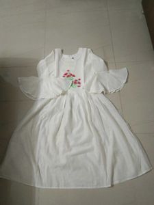 White Top with Embroidered Pink Flowers