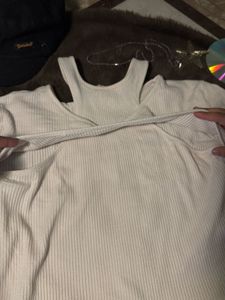 Cream Ribbed Cut-out Long Sleeve Top