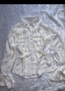 Chic Ruffle White Sheer Blouse