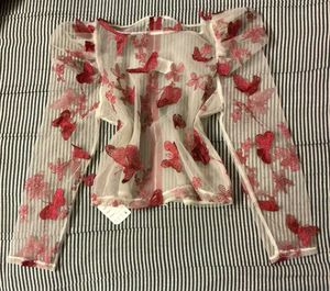 Sheer Butterfly Embroidered Top