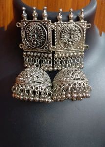Silver Peacock Jhumka Earrings