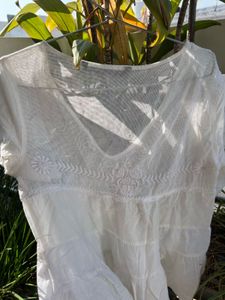 White Embroidered lace Tiered Top