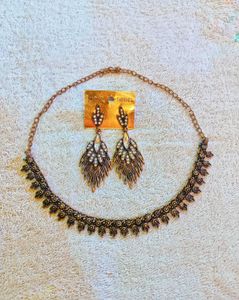Leaf Choker Necklace & Earrings Set