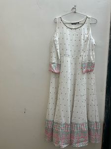 White ethnic gown with gold foil print