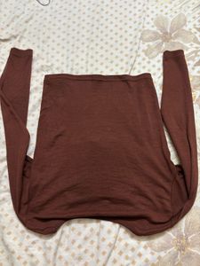 Brown Ruched Square Neck Top