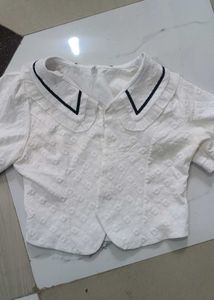 Chic White Puff Sleeve korean Collared Top