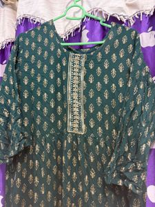 Elegant Emerald Kurti with Gold Print
