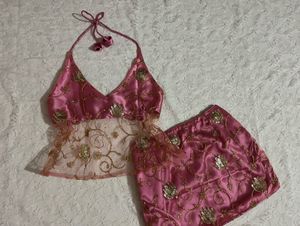 Desi backless kurti with miniskirt