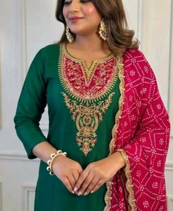 Women Orange Kurta with Blue Dupatta