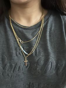 Layered Gold Necklace with Cross &amp; Infinity