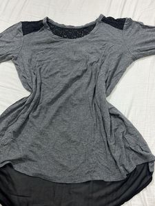 Chic Grey &amp; Black Tunic with Lace Detail