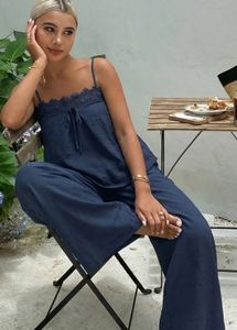 Chic Navy Lace Trim Jumpsuit