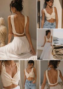 Cream Textured Twist Crop Top