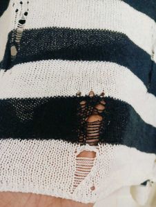 Striped Distressed Knit Sweater