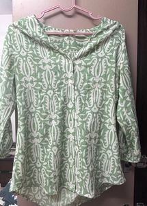 NEGOTIABLE (Green Printed V-Neck Kurti style Top)