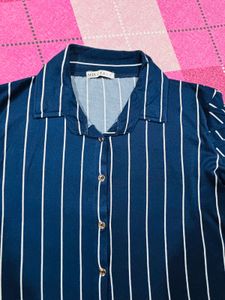 Chic Navy &amp; White Striped Button-Up Top