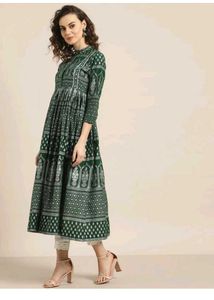 Green Print Anarkali Kurti (L)