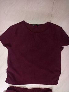Maroon Co-ord Set - Top &amp; Wide Leg Pants