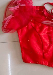 Stunning Red Blouse with Ruffle Sleeves