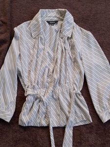 Chic Striped Wrap Blouse