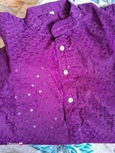 Purple Embroidered Chikonkari Kurta