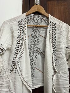 Embroidered White Open Front Shrug