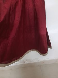 Tafetta Silk Long Kurti Gown Maroon Gold Wedding