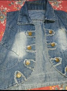 Denim Vest &amp; Striped Top Set
