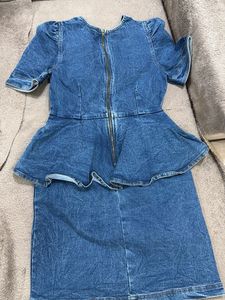 Denim Dress with Peplum Waist