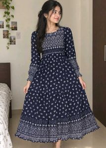 Navy Blue Printed Maxi Dress