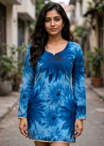 Blue Floral Print Kurta