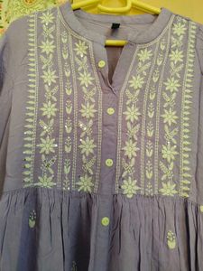 Lavender Embroidered Flared Kurta