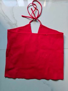 Red Ribbed Halter Neck Top