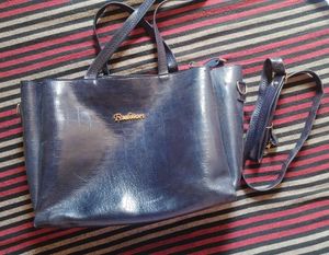 Stylish Blue Croc Embossed Handbag