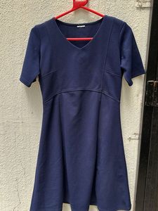 Navy Blue V-Neck A-Line Dress