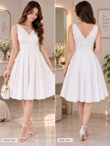 White V-Neck  Dress