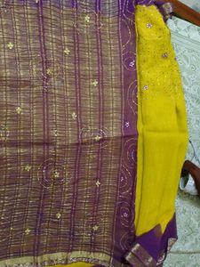 Vibrant Yellow &amp; Purple Saree with Sequins