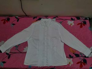 Classic White Pleated Button-Down Shirt