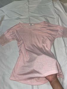 Chic Pink Lace Sleeve Top